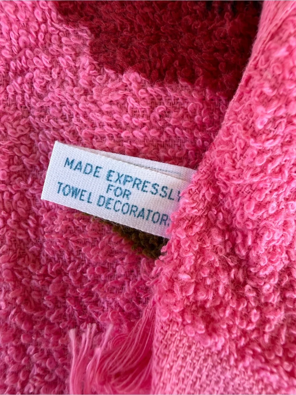 Vintage Canon Hot Pink Floral Fringed Kitchen Towel NOS 100% Cotton USA 17x30
